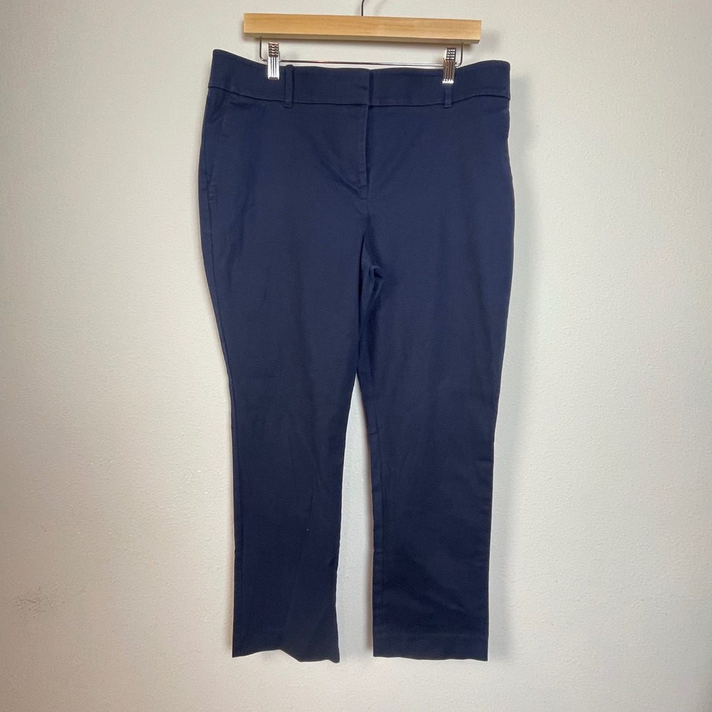 Ann Taylor Factory Navy Blue Straight Leg Cropped Pants Women's Size 14 Cotton
